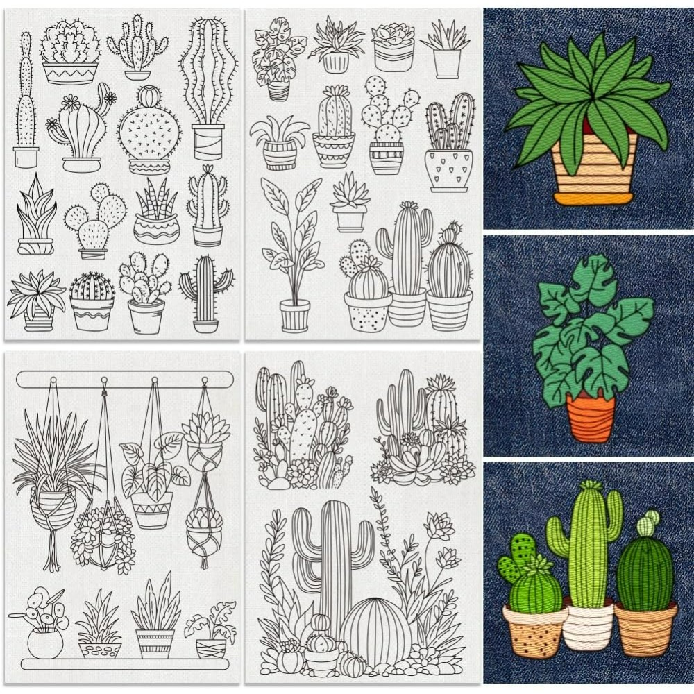 Embroidery Cloth - 30Pcs Pola Bordir Kaktus Bonsai Penstabil