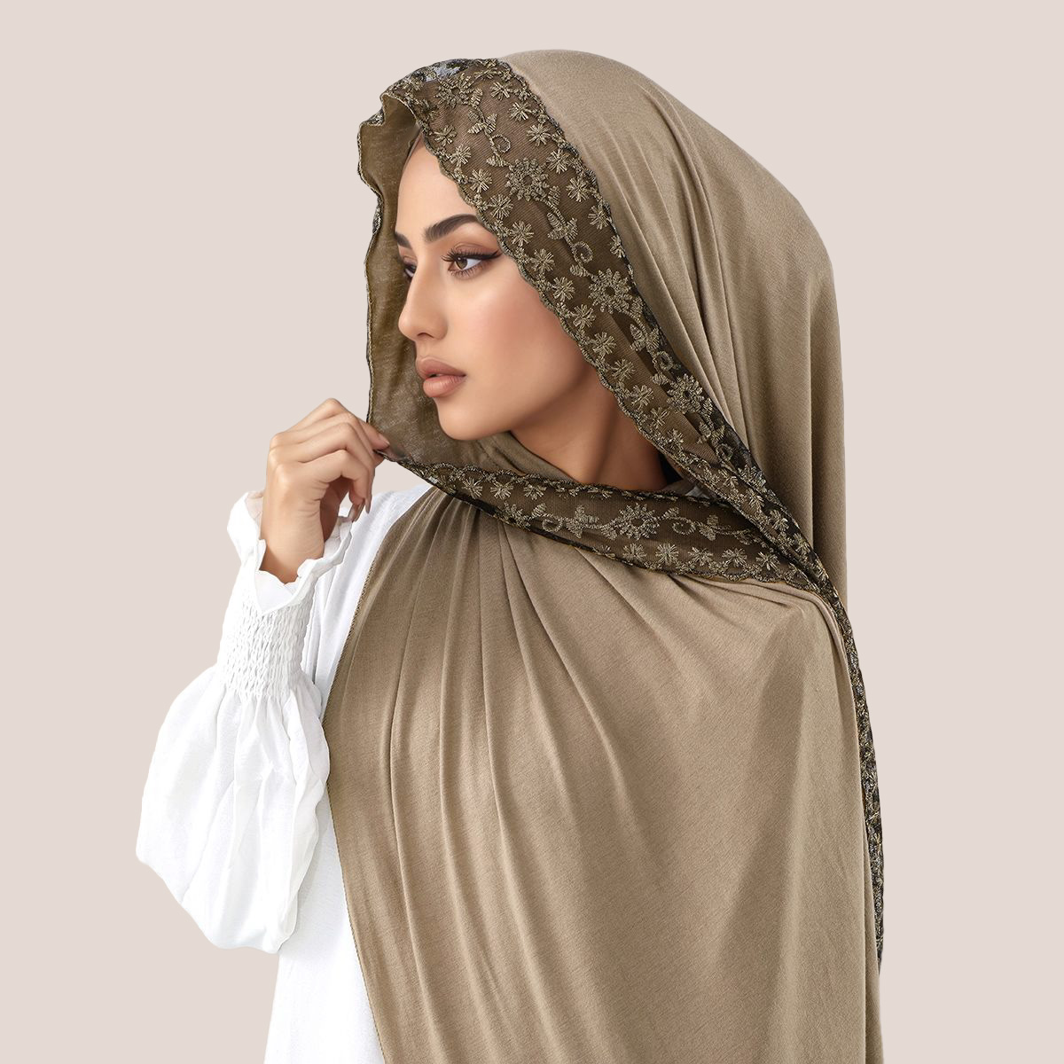 Embroidery Jersey - Hijab Muslim Jersey Katun Bordir Renda,