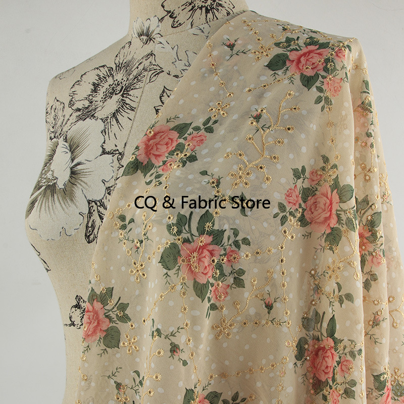 Embroidery Rose - Kain sifon motif bordir mawar baru