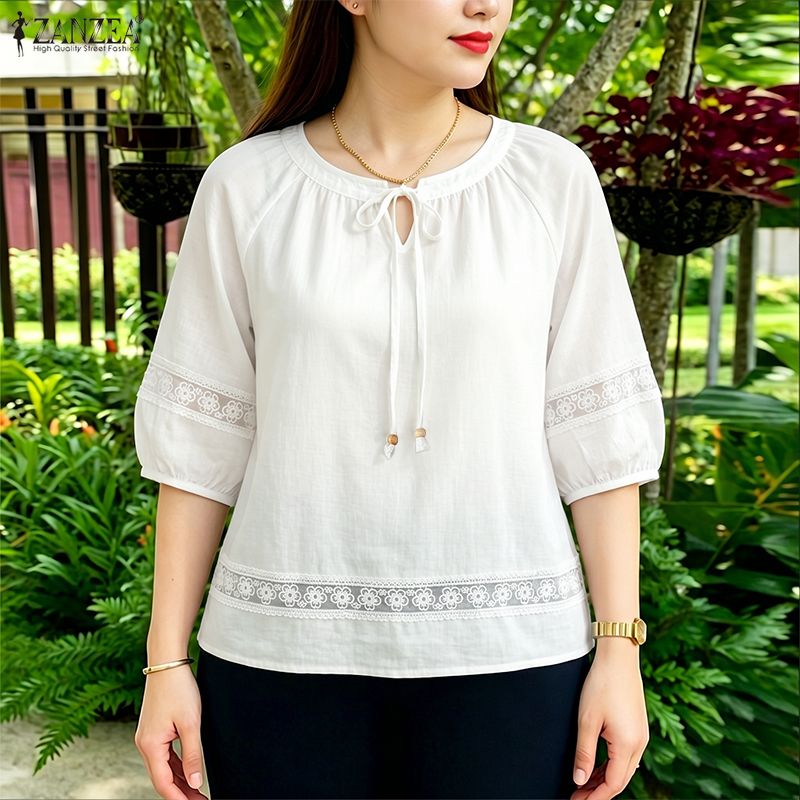 Embroidery Jersey - ZANZEA Blus Wanita Bordir Bunga, Atasan