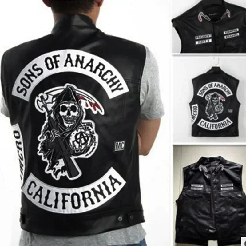 Embroidery Youtube - ABC123Leather Jaket Tanpa Lengan Kostum Cosplay