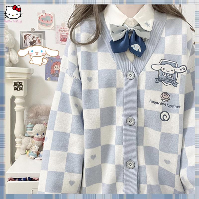 Embroidery Thread Yarn - Kardigan Bordir Kuromi Kartun Wanita Sweater