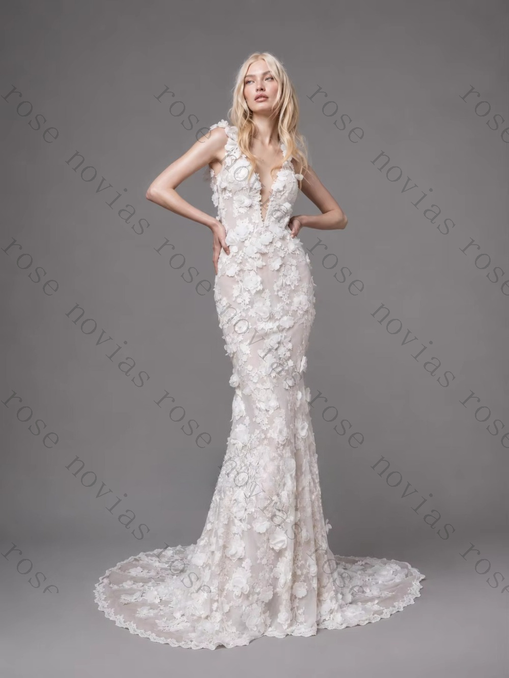Embroidery Online Designs - Gaun pengantin desain punggung terbuka renda