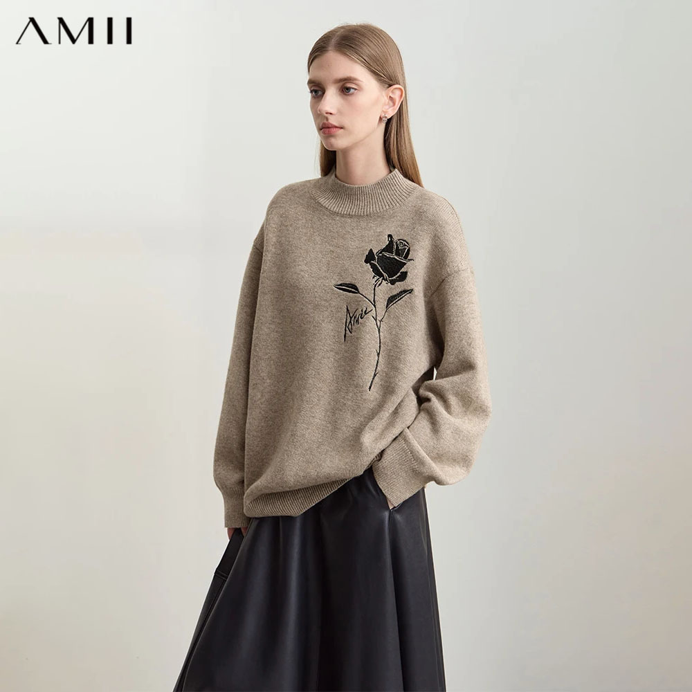 Embroidery Rose - Sweater Amii untuk Wanita Musim Gugur