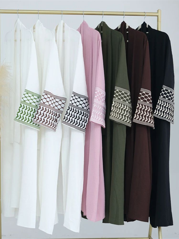 Embroidery Kebaya - Linen kupu-kupu bordir terbuka Abaya Dubai
