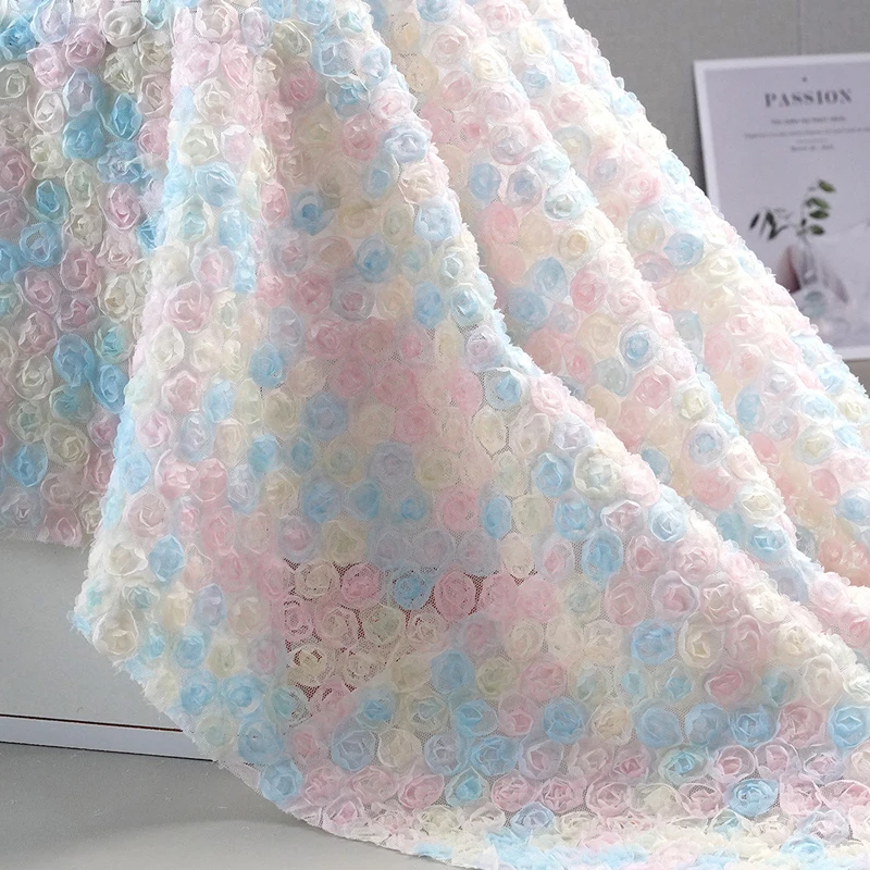 Embroidery Rose - Kain Bordir Bunga 3D Warna-warni, Pita