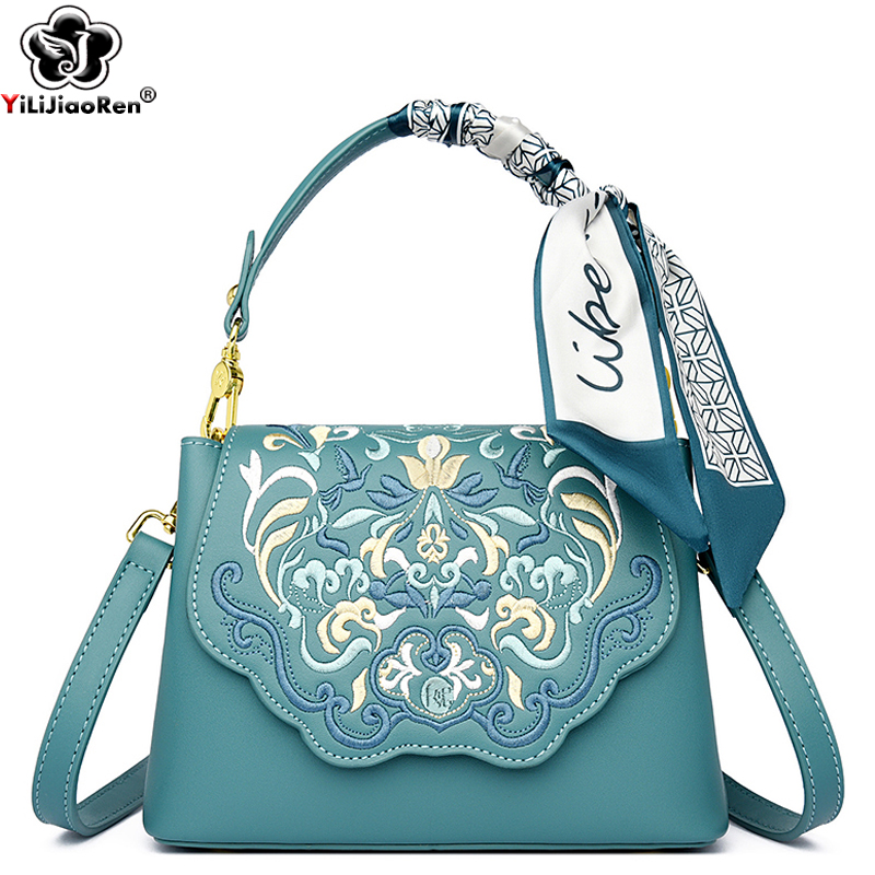 Embroidery On Leather - Tas bahu wanita bordir modis dompet