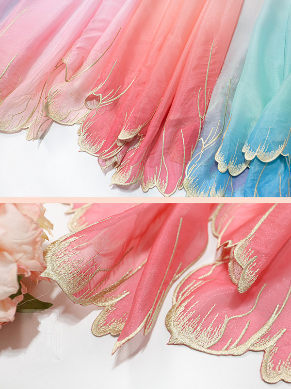 Embroidery Cloth - Bordir hijau biru gradien warna kain