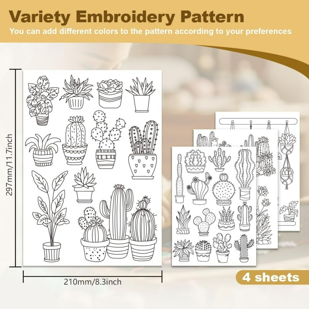 30Pcs Pola Bordir Kaktus Bonsa - Embroidery Cloth ulasan dan harga