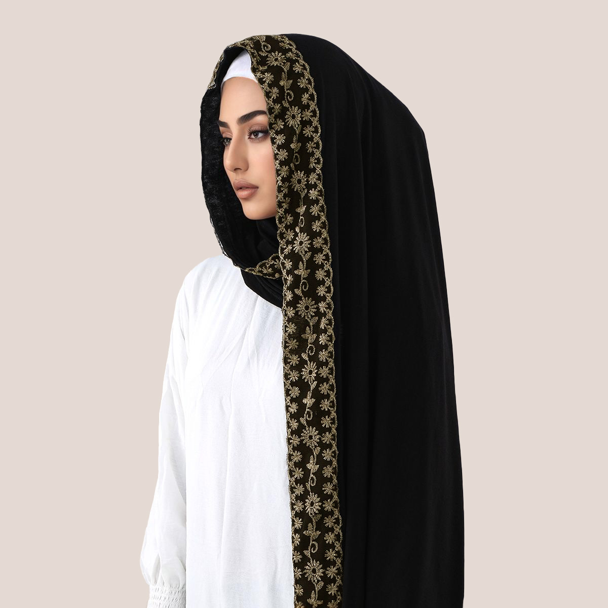 Hijab Muslim Jersey Katun Bord - Embroidery Jersey ulasan dan harga
