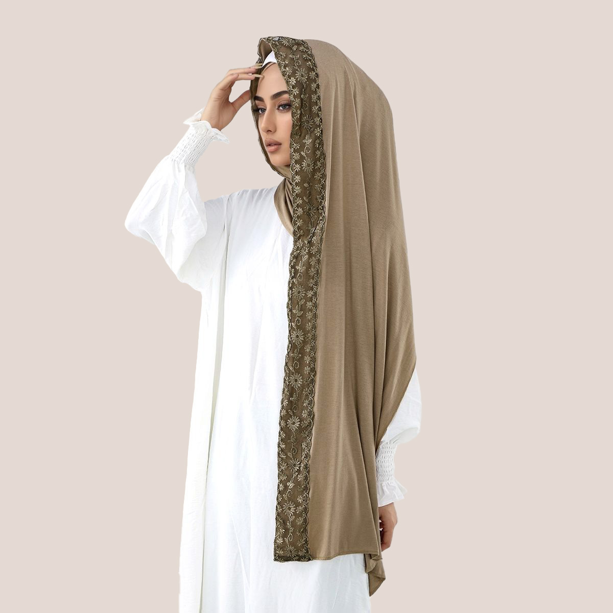 Hijab Muslim Jersey Katun Bord - Embroidery Jersey ulasan dan harga