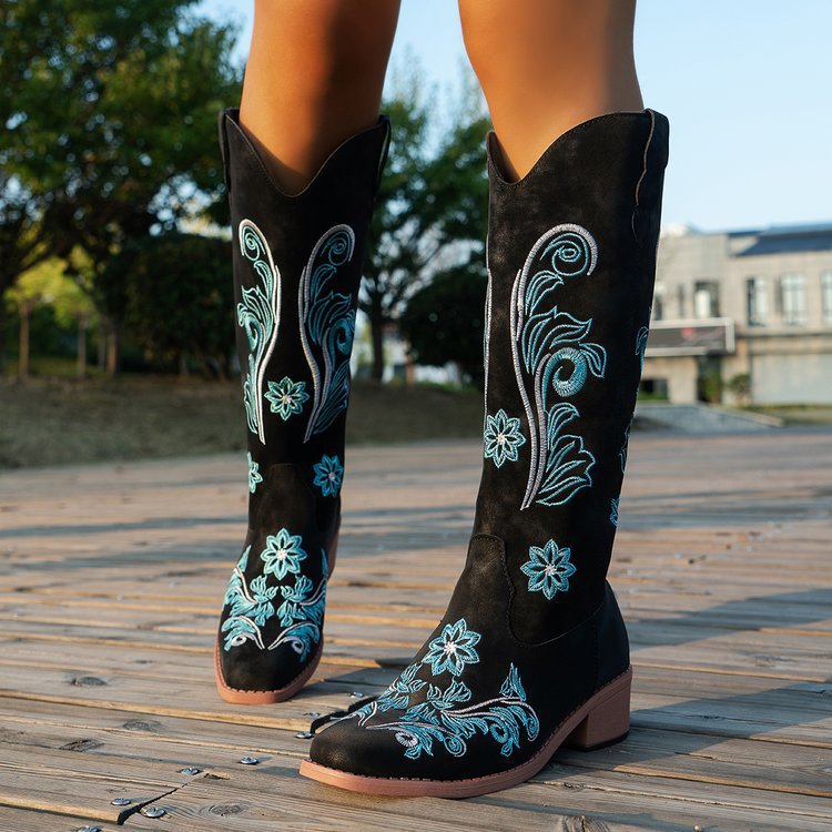 Sepatu Bot Wanita Retro, Sepat - Embroidery On Leather ulasan dan harga