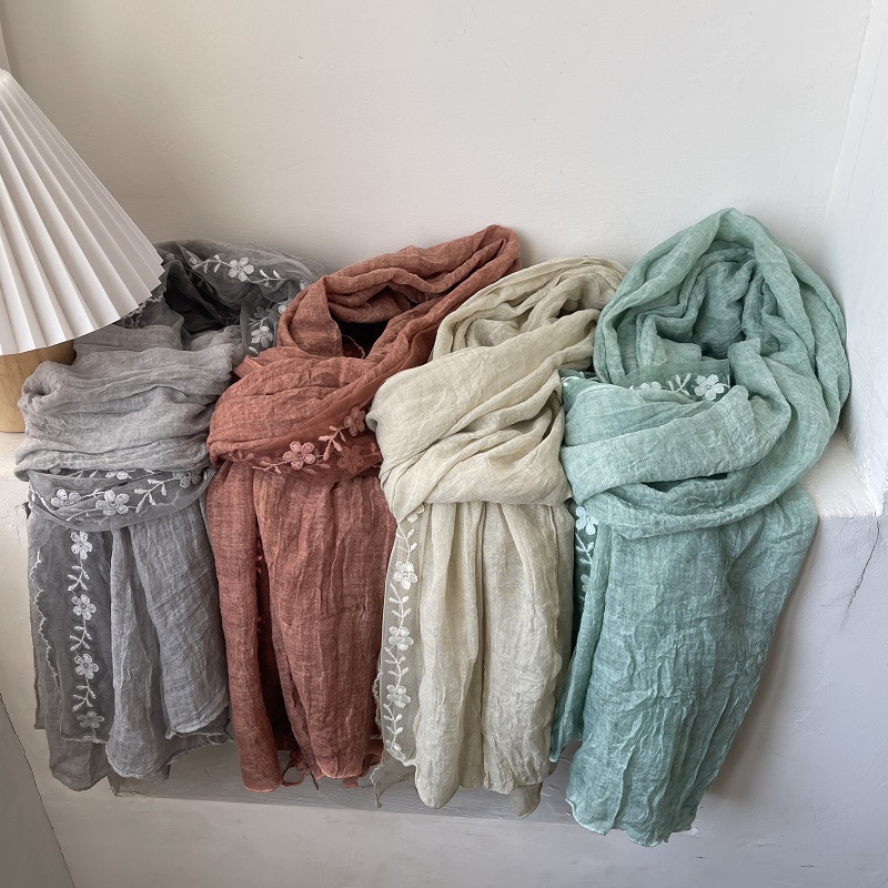 Selendang Katun Linen dengan R - Embroidery Jersey ulasan dan harga
