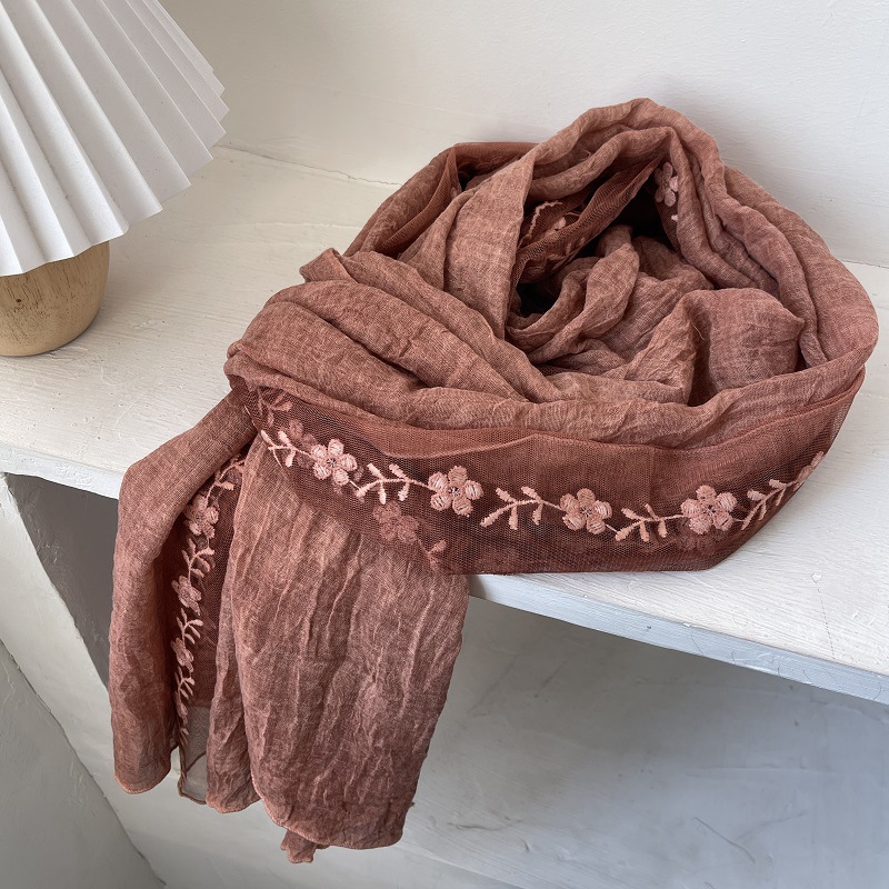 Selendang Katun Linen dengan R - Embroidery Jersey ulasan dan harga