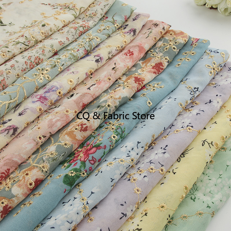 Kain sifon motif bordir mawar  - Embroidery Rose ulasan dan harga