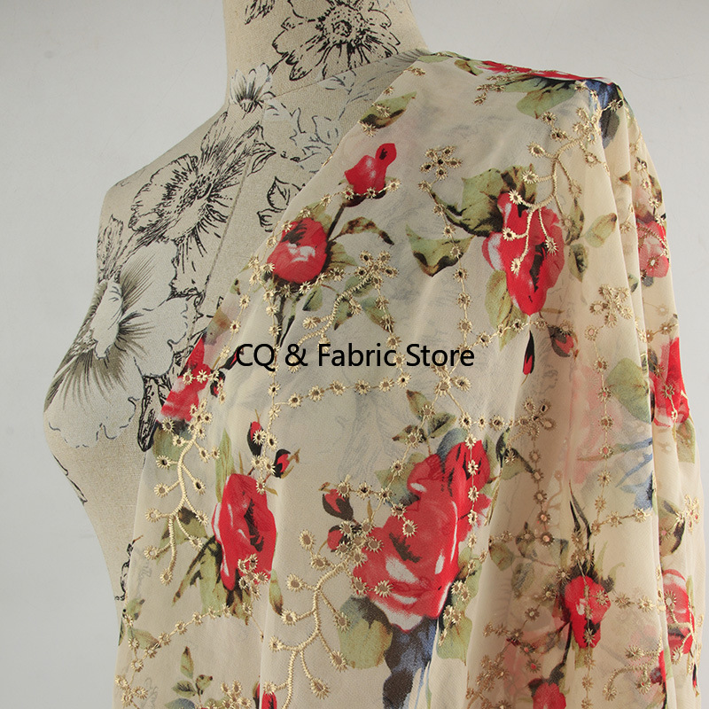 Kain sifon motif bordir mawar  - Embroidery Rose ulasan dan harga