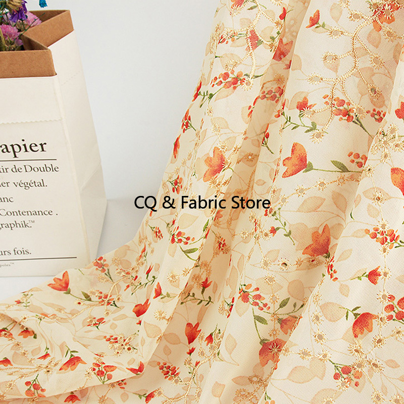 Kain sifon motif bordir mawar  - Embroidery Rose ulasan dan harga