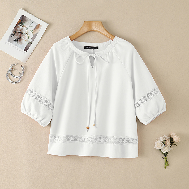 ZANZEA Blus Wanita Bordir Bung - Embroidery Jersey ulasan dan harga