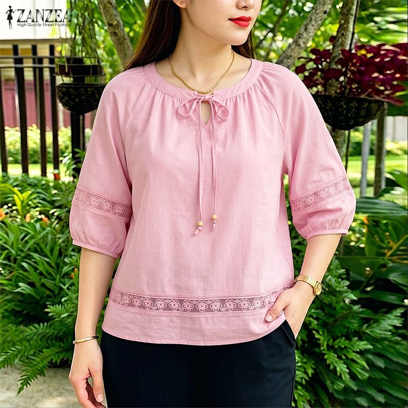 ZANZEA Blus Wanita Bordir Bung - Embroidery Jersey ulasan dan harga
