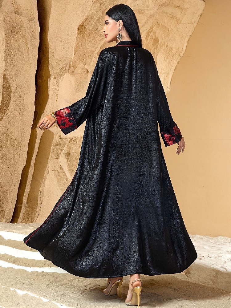 Hitam Merah Terbuka Kimono Aba - Embroidery Kebaya ulasan dan harga
