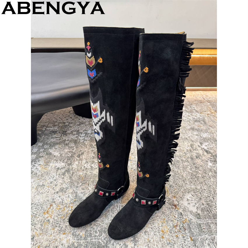 ABENGYA Sepatu Bot Setinggi Lu - Embroidery On Leather ulasan dan harga
