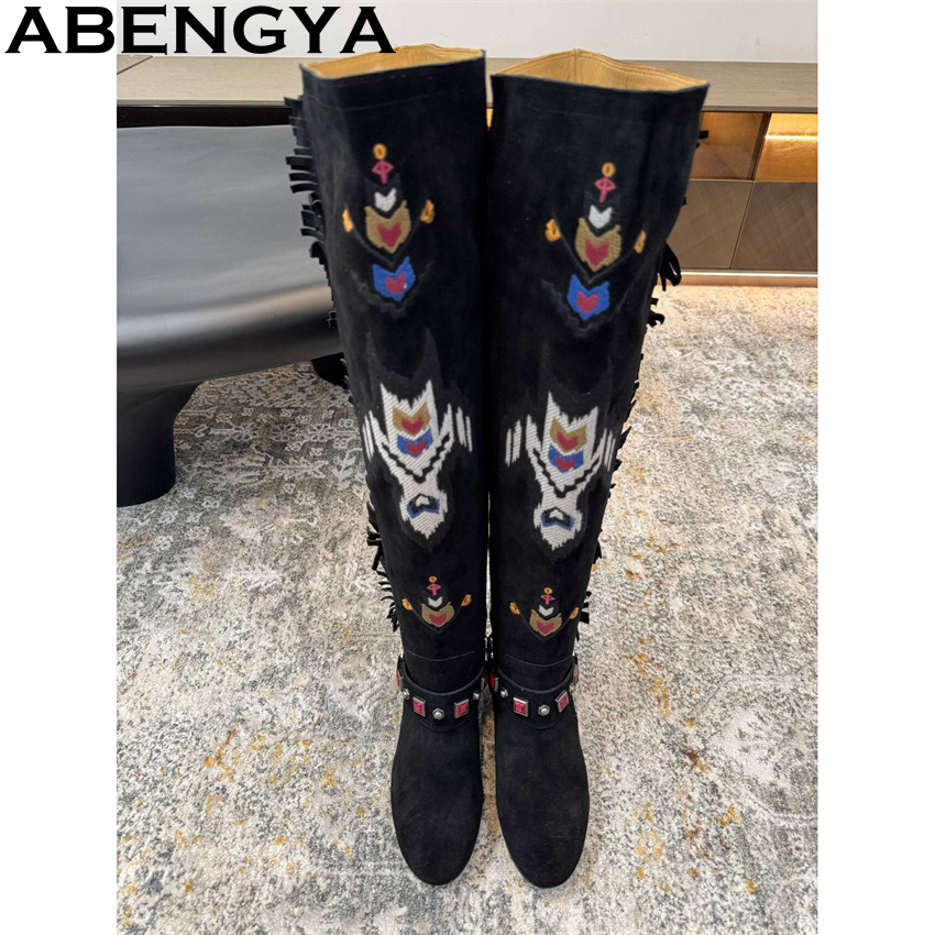 ABENGYA Sepatu Bot Setinggi Lu - Embroidery On Leather ulasan dan harga