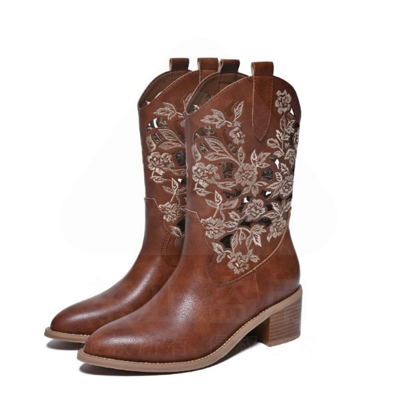Sepatu Wanita Retro Sepatu Bot - Embroidery On Leather ulasan dan harga