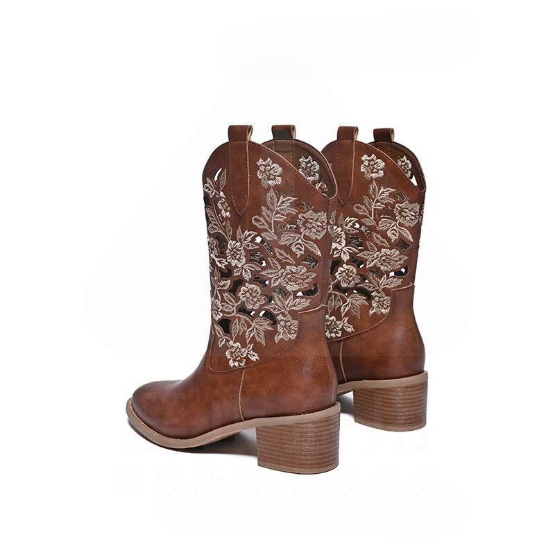 Sepatu Wanita Retro Sepatu Bot - Embroidery On Leather ulasan dan harga