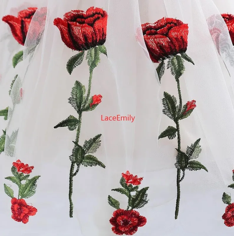 Kain Renda Mawar Merah Bordir  - Embroidery Rose ulasan dan harga