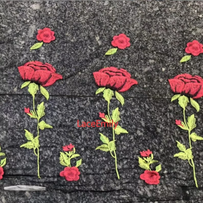 Kain Renda Mawar Merah Bordir  - Embroidery Rose ulasan dan harga
