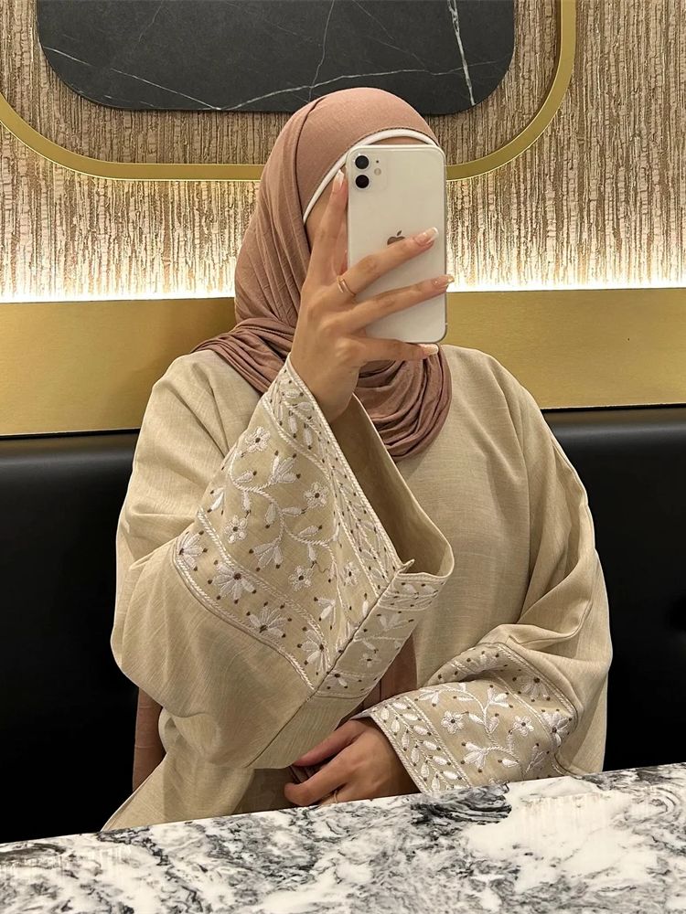 Bunga Linen bordir Abaya 2024  - Embroidery Kebaya ulasan dan harga